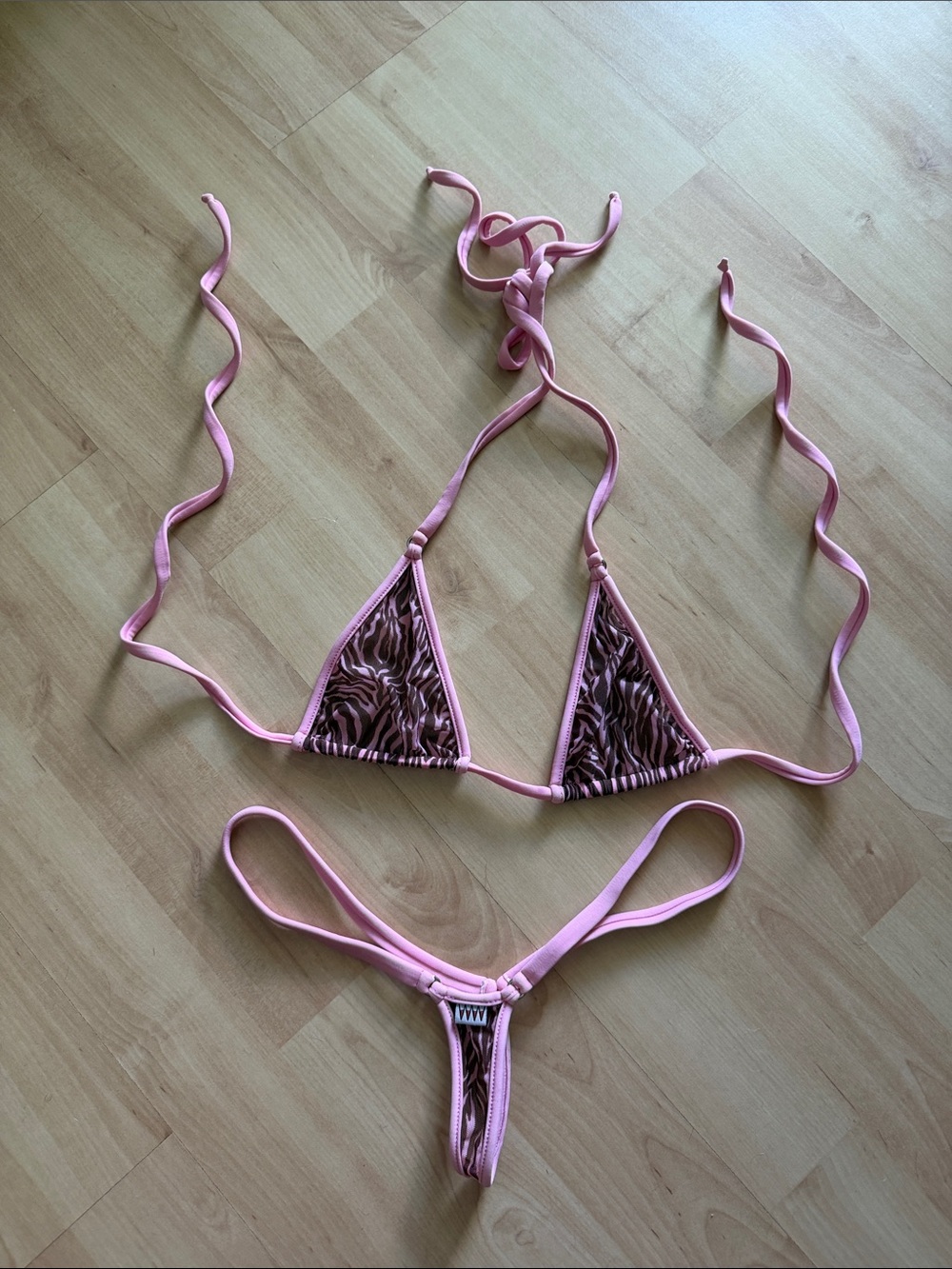 Wicked Weasel Vintage Rare Pink & Brown Zebra Mesh Micro Bikini Set